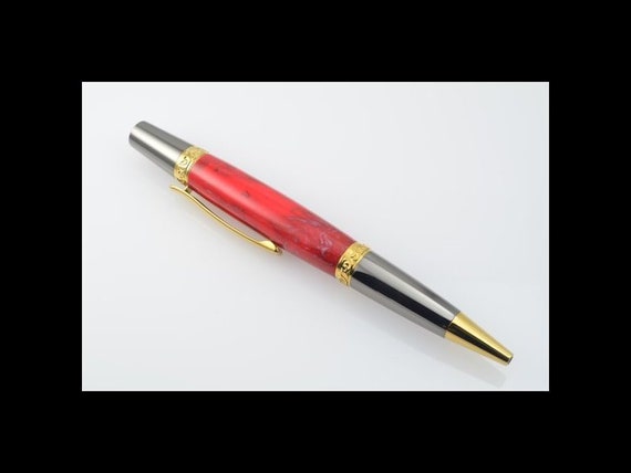 Red Acrylic Ballpoint Pen: Gold Titanium & Gunmetal - Executive Gift