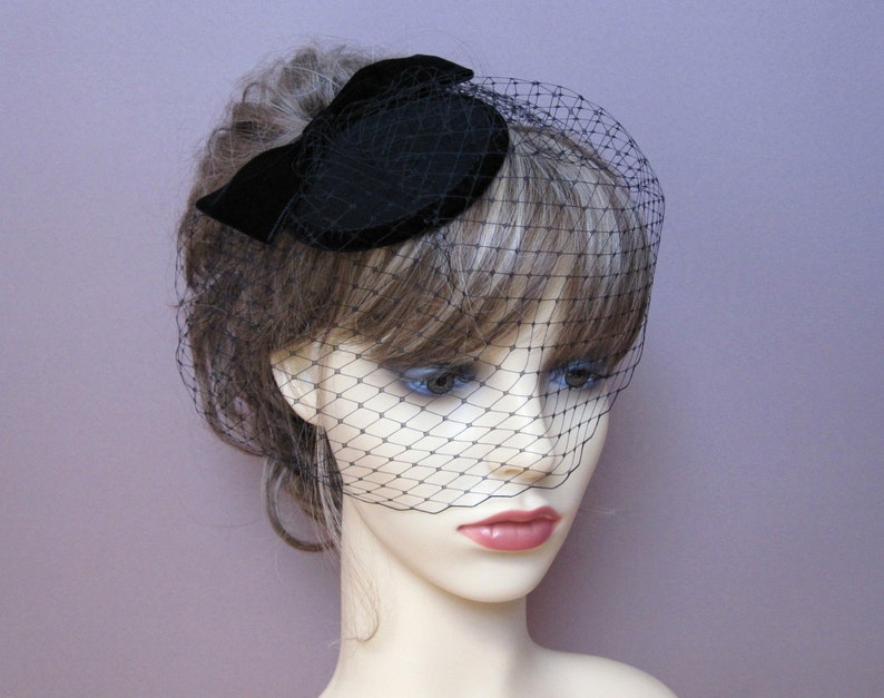 Black funeral hat felt fascinator birdcage veil 50's Etsy