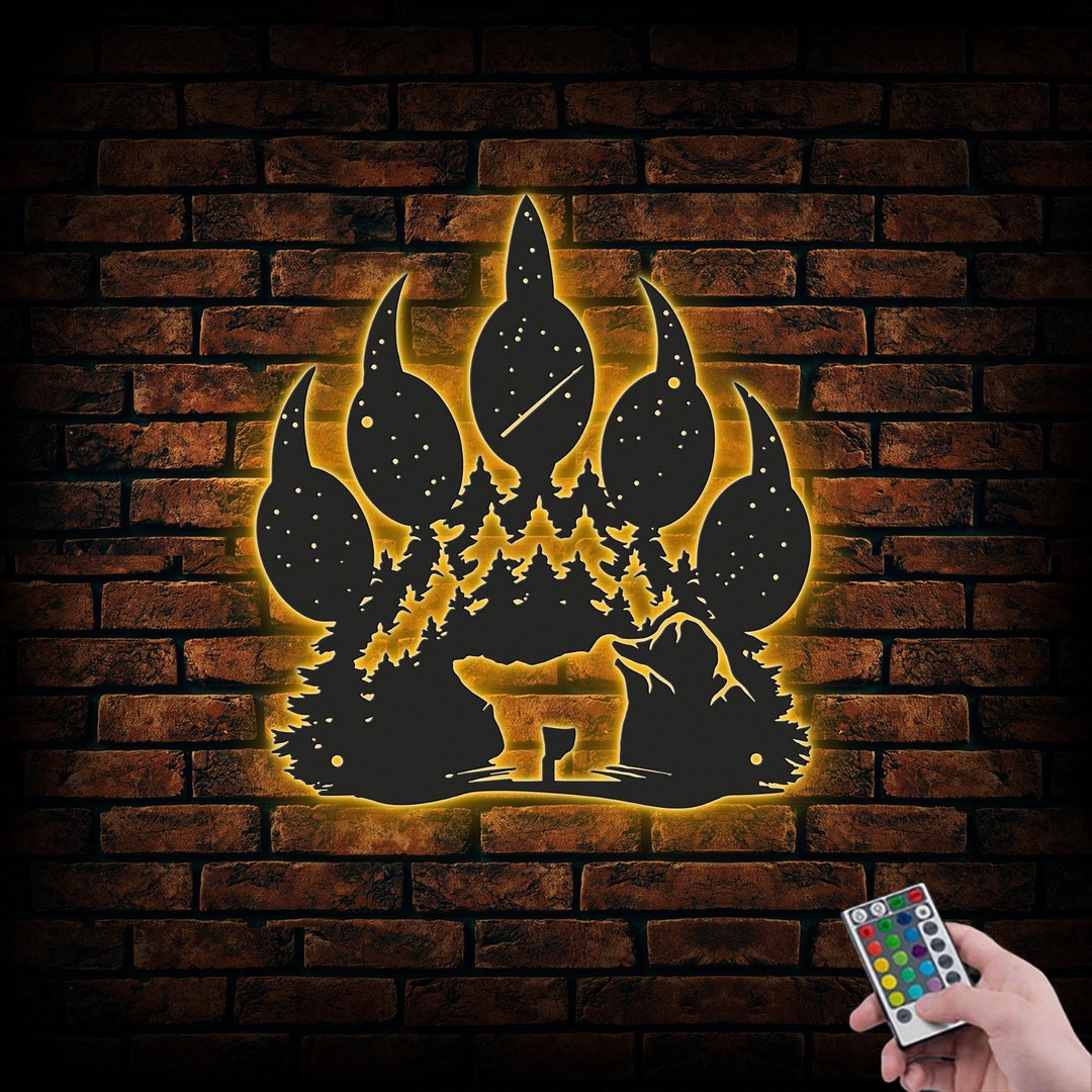 Personalized Bear Paw Metal Sign Bear Paw LED Metal Wall Art Etsy