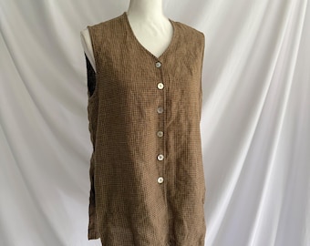 Vintage 90s Grid Pattern Linen Vest Tunic
