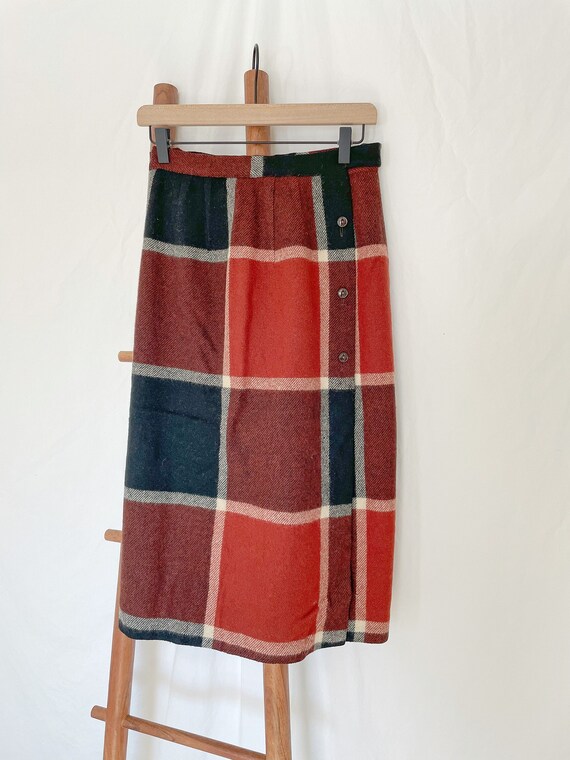 70s Plaid Wrap Skirt Black Orange White