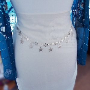 Cinturón de estrellas plateadas, cinturón de cadena, estilo hada, estilo gótico, joyería de Halloween, artículos de brujería, disfraces, cosplay, 18 tallas ajustables