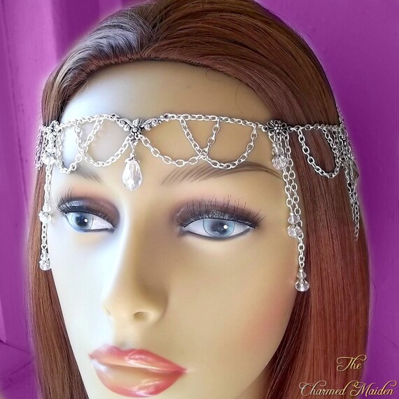 Green /& Silver Medieval Headdress MADE TO ORDER Gothic Headpiece Pagan Circlet