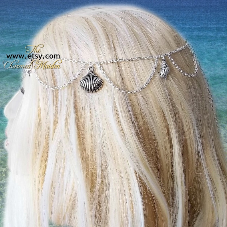 Mermaid Fancy Dress Costume Jewellery Beach Wedding Headpiece Silver Shells Circlet Headdress Silver Shell Mermaid Head Chain