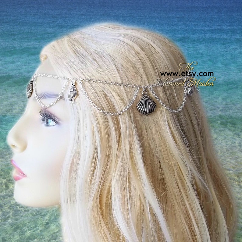 Mermaid Fancy Dress Costume Jewellery Beach Wedding Headpiece Silver Shells Circlet Headdress Silver Shell Mermaid Head Chain