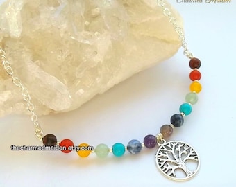 Chakra Necklace, Tree of Life, Chakra Beads, Chakra Jewellery, Rainbow Necklace, Gemstone Necklace, Beaded Necklace, Pagan, Wiccan, Wicca