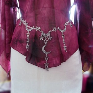 Cinturón de plata con luna y estrellas, cadena de bruja, bisutería de Halloween, diosa wicca, 18 tallas ajustables