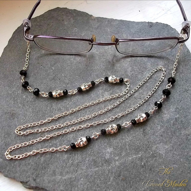 Gothic Glasses Chain Skulls Glasses Chain Black Beaded Etsy