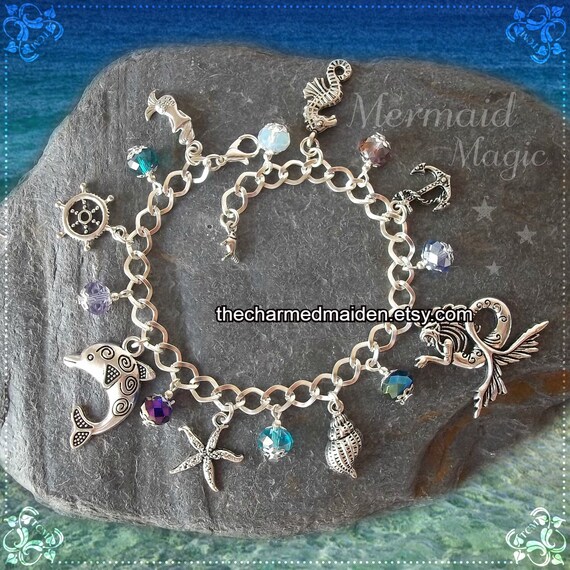 Mermaid Charm Bracelet Silver Mermaid Bracelet Beach Wedding