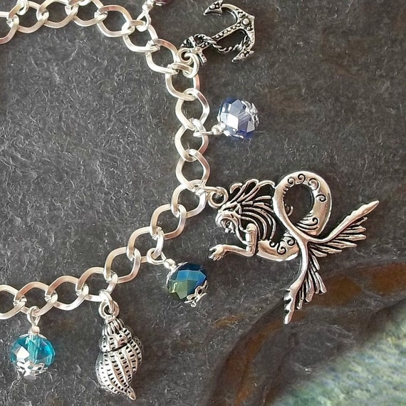 Mermaid Anchor Gifts, Little Mermaid Ariel Charm Bracelet Necklace