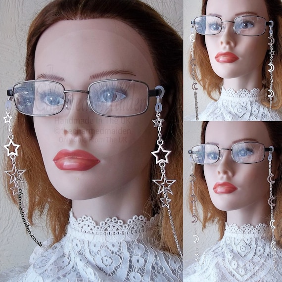 Stars & Moons Glasses Chain, Silver Plated Boho Witch  display picture 2