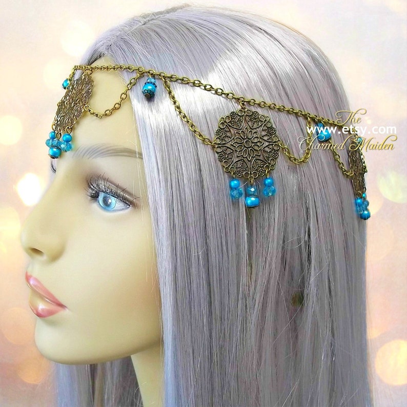 Medieval Bronze /& Turquoise Filigree Circlet Crown Renaissance Costume Headpiece Medieval Princess Pearl Wedding Bridal Headdress