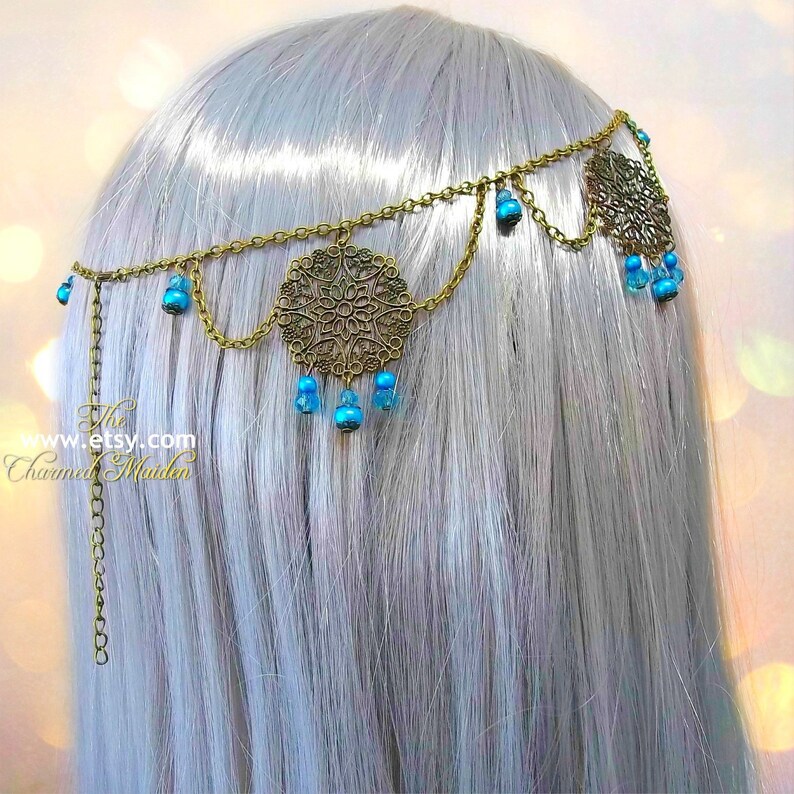 Medieval Bronze /& Turquoise Filigree Circlet Crown Renaissance Costume Headpiece Medieval Princess Pearl Wedding Bridal Headdress