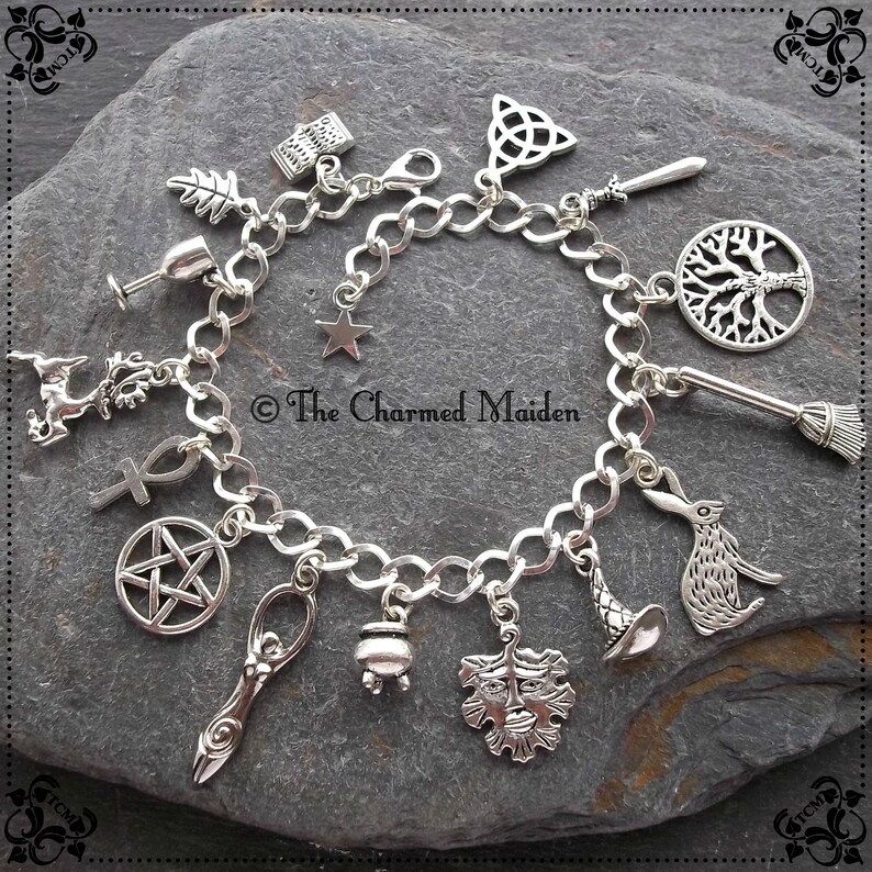 Wiccan Pagan Charm Bracelet Wicca Witch Bracelet Silver Etsy