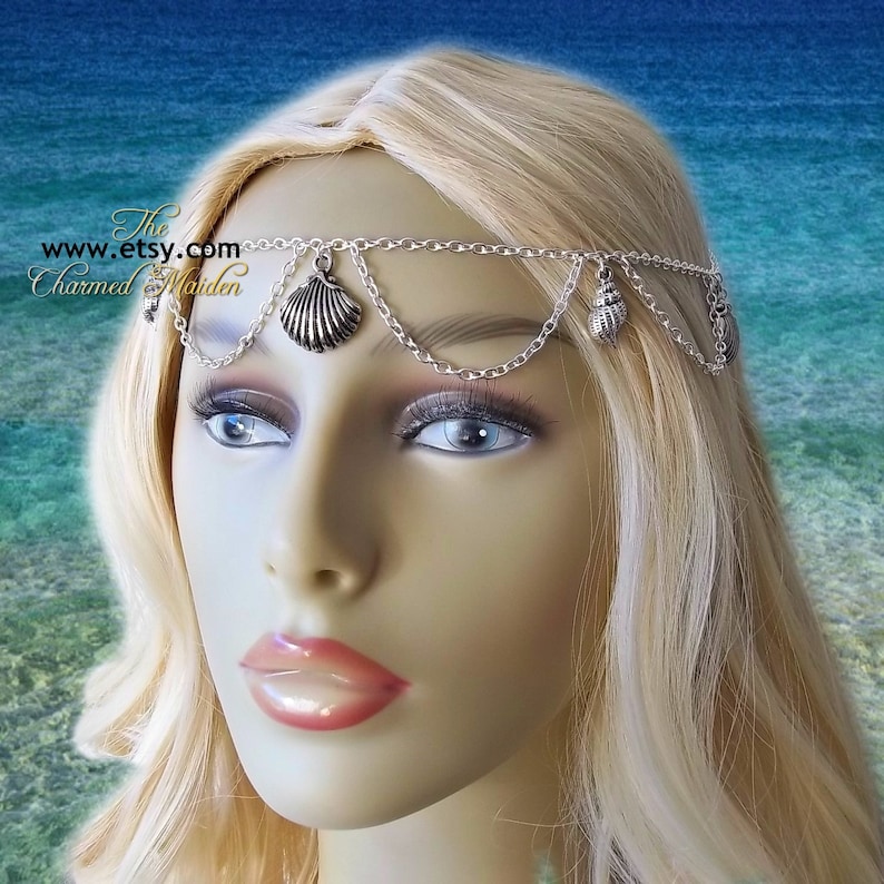 Mermaid Fancy Dress Costume Jewellery Beach Wedding Headpiece Silver Shells Circlet Headdress Silver Shell Mermaid Head Chain