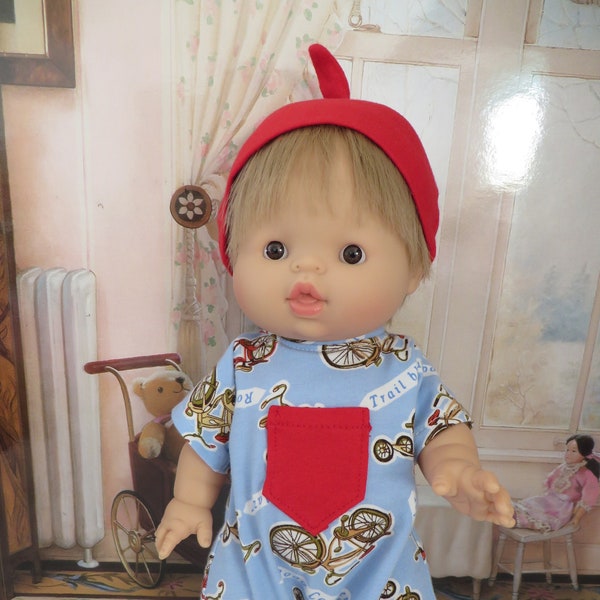 Long Coveralls with Short Sleeves and Knotted Hat for Minikane 34cm (13 Inch) Doll