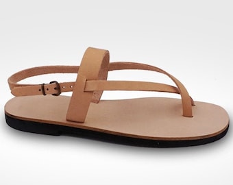 Woman flip flops in leather, made in Italy, handmade light sandals with rubber sole, in natural leather colored by hand