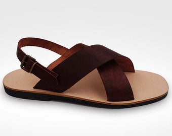 Sandalias de hombre en piel y cuero made in Italy, sandalias ligeras hechas a mano en caucho, piel natural y piel coloreada a mano