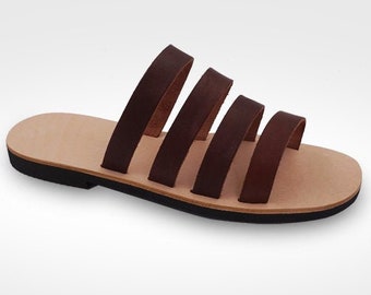 Frauen Sandalen aus Leder  Made in Italy, Leichte handgefertigte Sandalen aus Gummi, Naturleder und handgefärbtem Leder