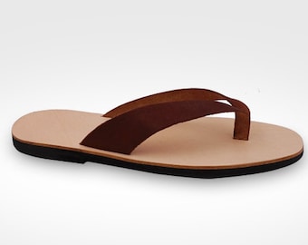 Herr Flip Flop Sandalen im Leder, made in Italy, Handgemacht licht Sandalen mit Gummi Sohle, farbig