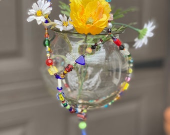 Mixed Glass Beaded Boho Plant Hanger with Glass Bowl Propagation Suncatcher