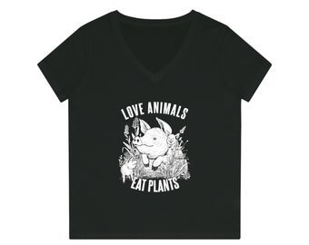 Love Animals Eat Plants Women's Evoker V-Neck T-Shirt