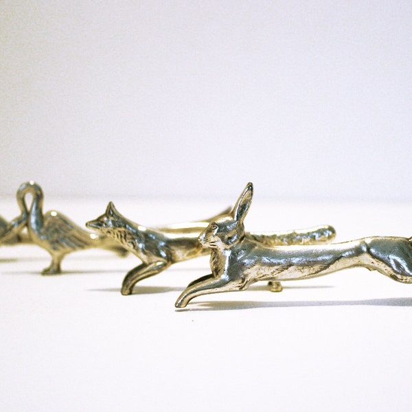 Set of 4 French Vintage Metal Knife Rests . Vintage French Hare, Fox, Swan and Eagle Metal Knife Rest. French Vintage Table Home Decor