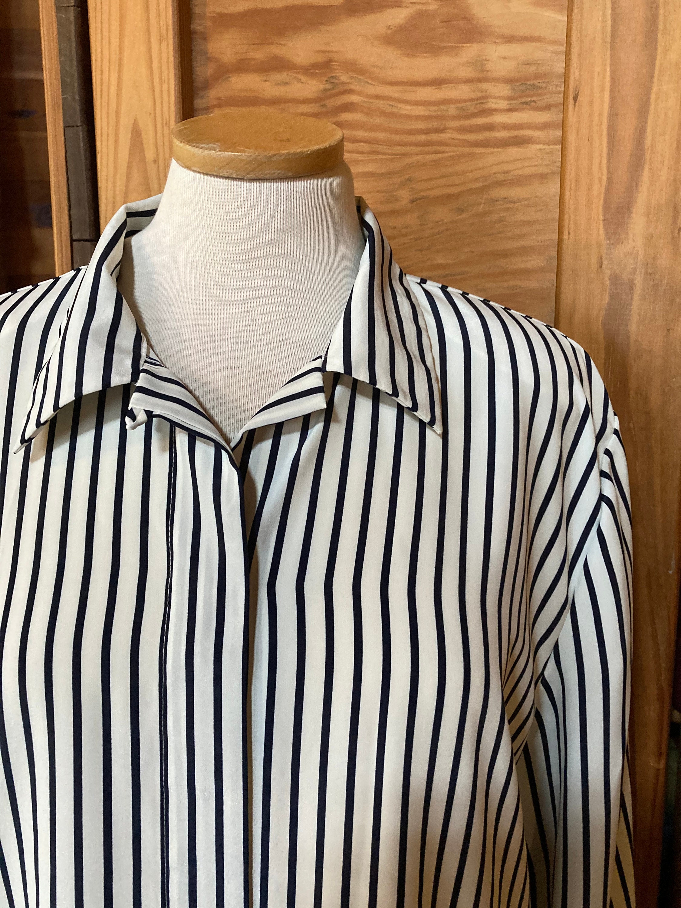 Vintage Navy Stripe Silky Buttondown Blouse | Etsy