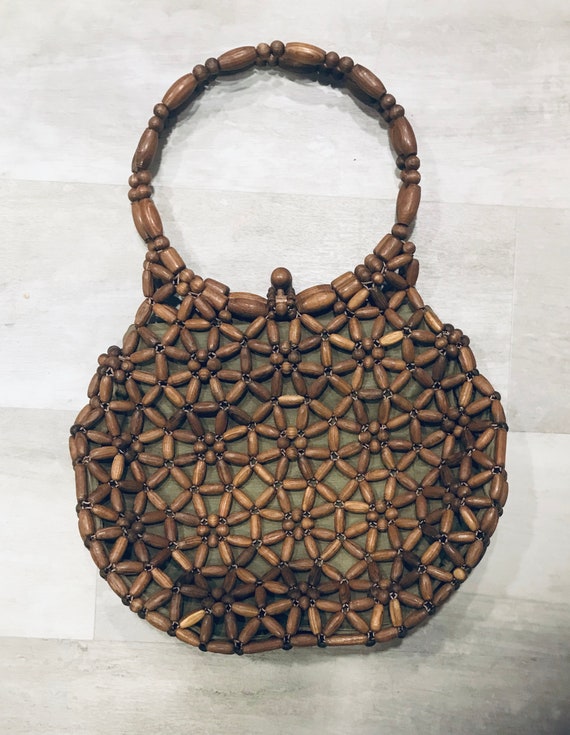 Vintage 1960s Wooden Beaded Bag