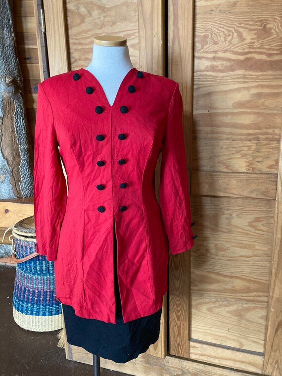 Vintage 1980s Red Dress with Black Buttons - image 2