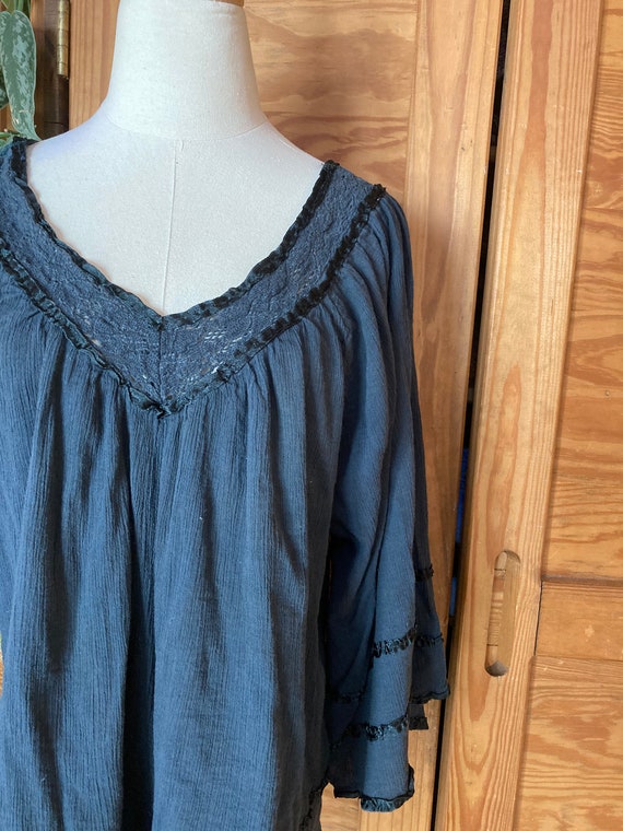 Vintage Black Gauze Cotton Tunic/Mini Dress