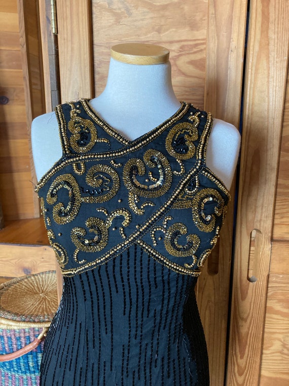 Vintage Beaded Gold and Black Holiday Dress