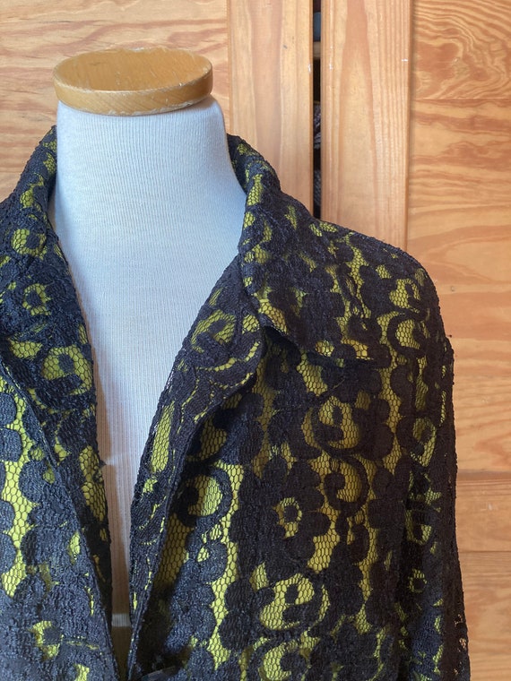 Vintage 1980s Chartreuse and Black Lace Jacket