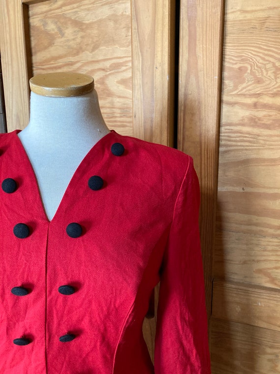 Vintage 1980s Red Dress with Black Buttons - image 1