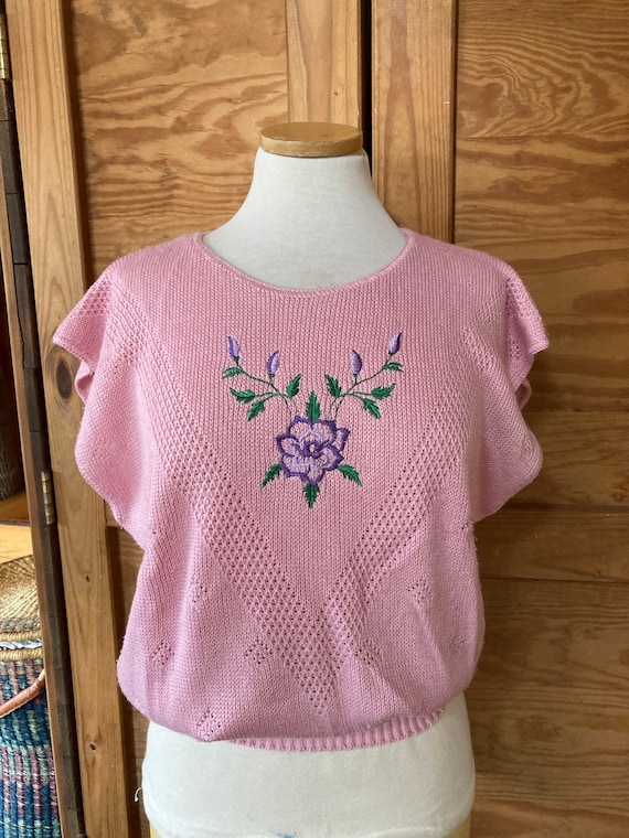 Vintage 1980s Pink Short Sleeve Sweater