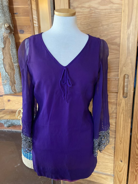Vintage 1960s Purple Edwardian Mini Dress