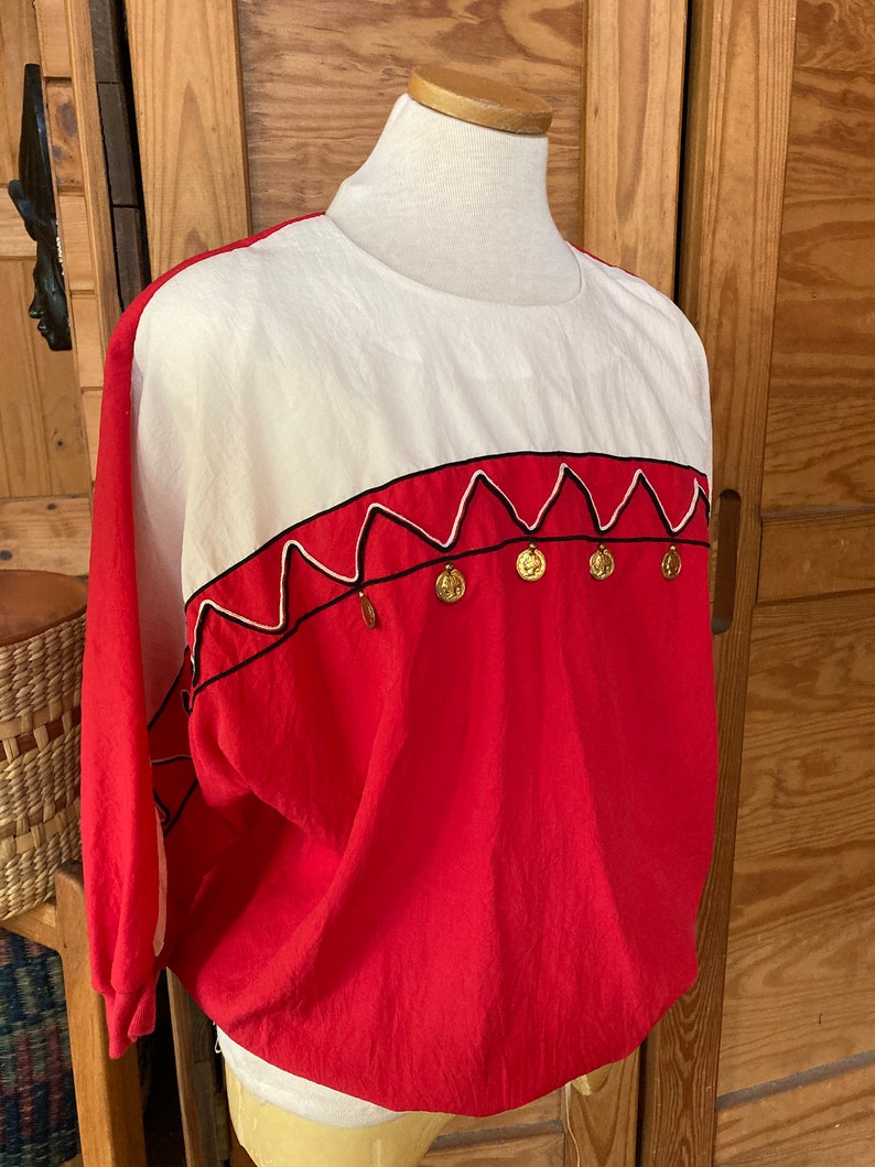 Vintage 1980s Red and Gold Coin Windbreaker