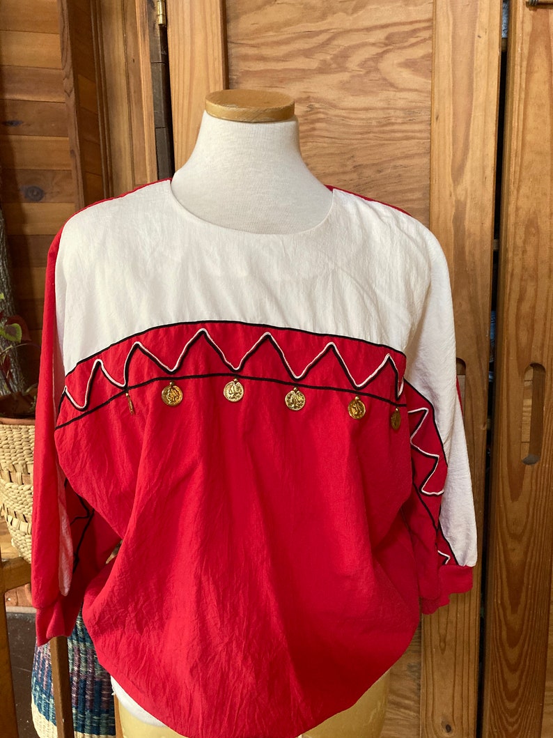 Vintage 1980s Red and Gold Coin Windbreaker