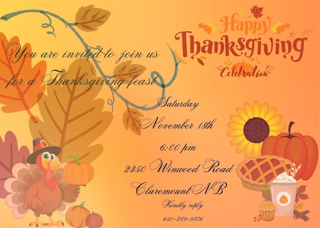 Thanksgiving Invitation Digital Template Etsy