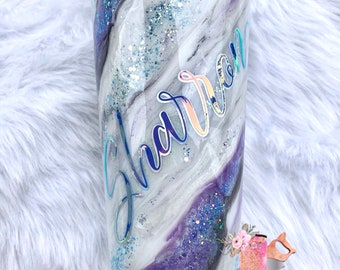 Purple and blue marble tumbler, glitter tumbler, marble tumbler, gifts for her, personalized tumbler