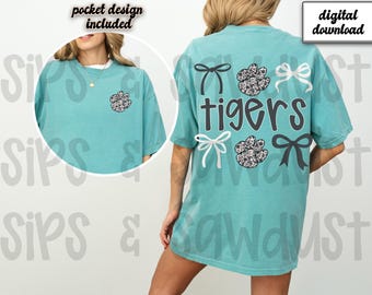 Tigers camo bow png, preppy tigers digital download , duck camo, old school camo mascot