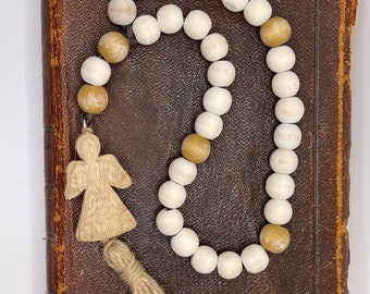 Prayer Beads | "Heavenly Host" | Wood Beads | Hand Knotted Leather| Tassel | Angel | Anglican | Protestant | Christian