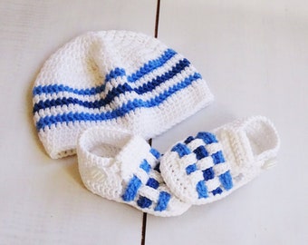 Baby set, crochet hat and sandals, baby boy gift
