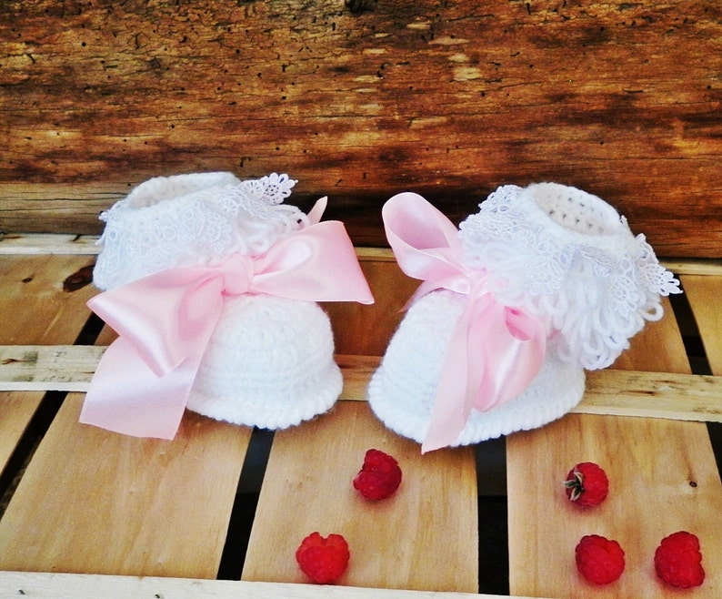 White Baby Booties Newborn Girl Booties Infant Booties Etsy