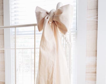 Natural Large Crib Bow, Neutral Curtain Tie Backs, Cream Nursery Decor