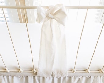 White Cotton Crib Bow: Handmade Nursery Decor, Curtain Tie Back