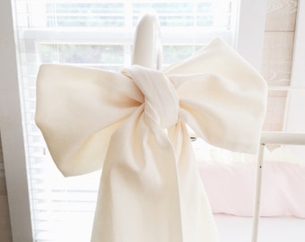 Handmade Ivory Crib Bow: Washed Cotton Nursery Decor