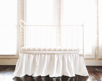 White Crib Skirt, Farmhouse Crib Skirt, Cotton Crib Skirt, Solid Crib Skirt, Baby Crib Skirt, Crib Dust Ruffle, Crib Skirt for Boy or Girl