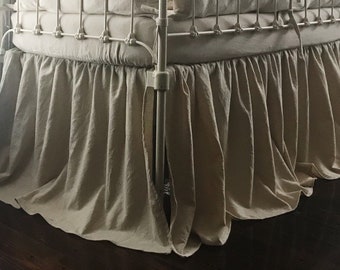 Natural Farmhouse Crib Skirt, Neutral Baby Bed Skirt, Long Crib Skirt, Crib Dust Ruffle, Country Crib Skirt, Rustic Nursery Bedding
