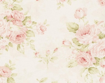 Pink Shabby Chic Watercolor Floral Fabric By the Yard